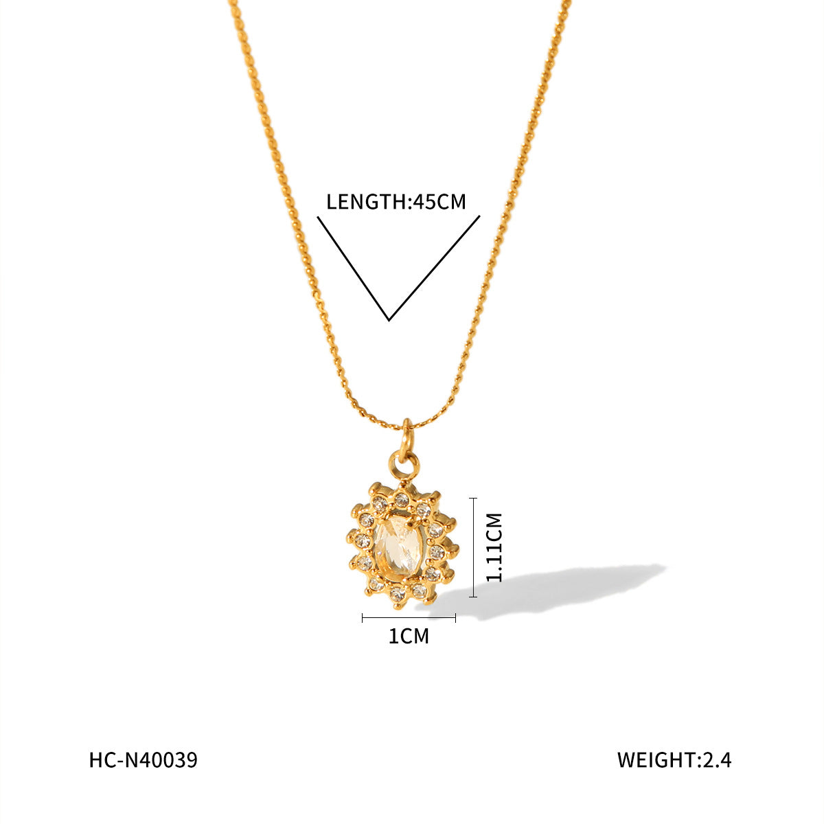 Fashion Ins Style 18K Gold Plated Geometric Heart Stainless Steel Necklace for Women with Rhinestone Inlay
