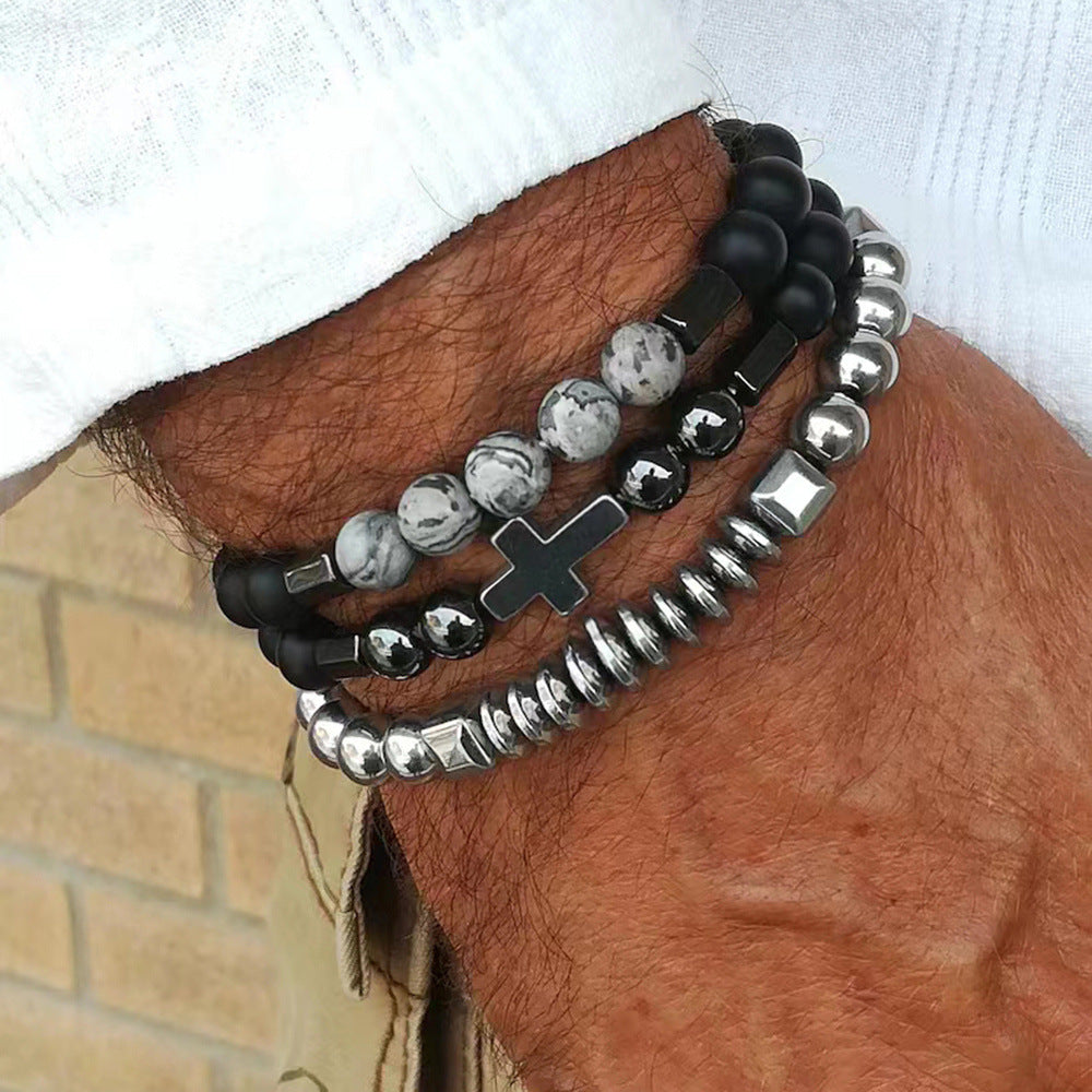 Creative Crown Lion Head Bracelet Set with Matte Black Stone Turquoise and Cubic Zirconia Plated Brass Unisex Jewelry