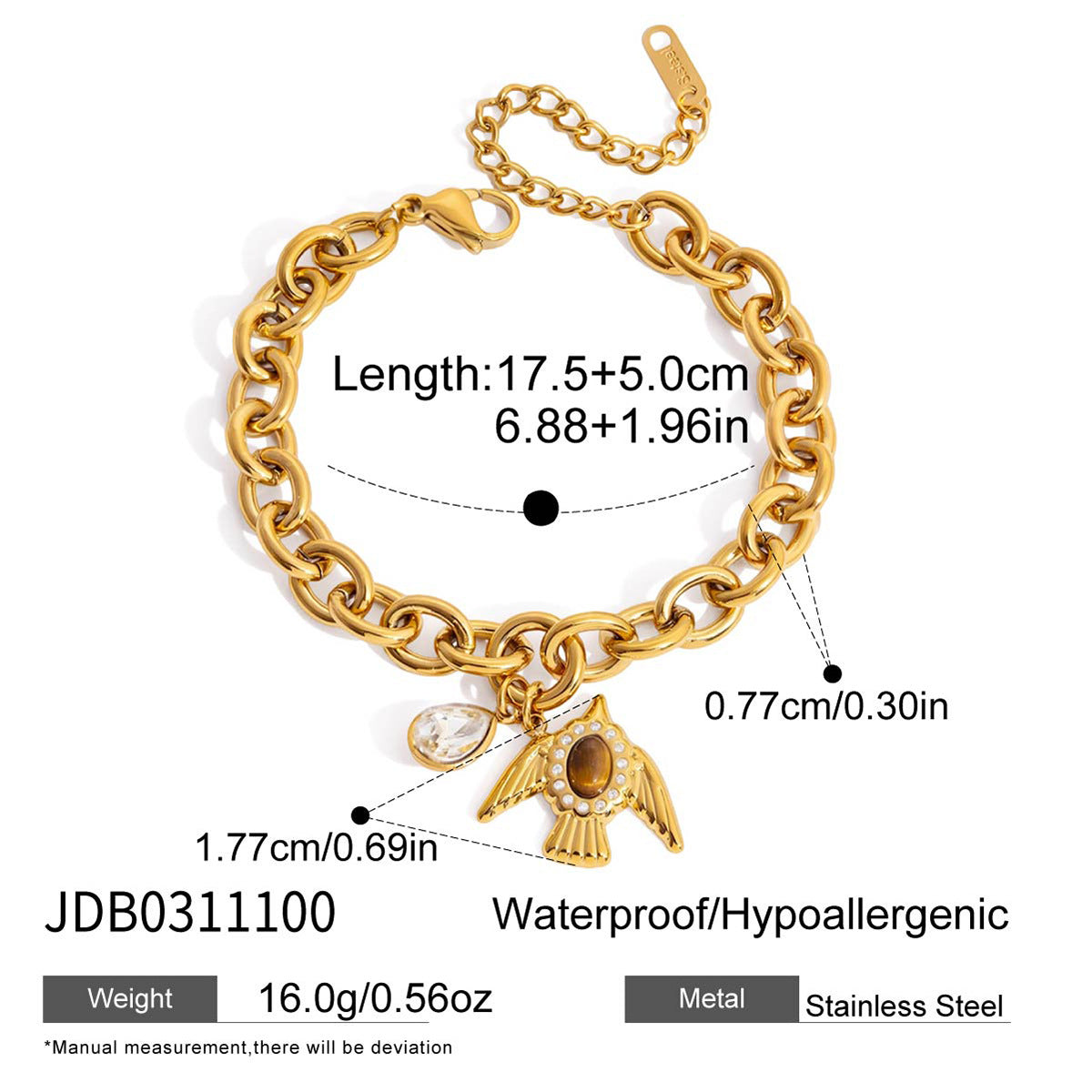 Bird Shaped Stainless Steel Plated Bracelet for Women