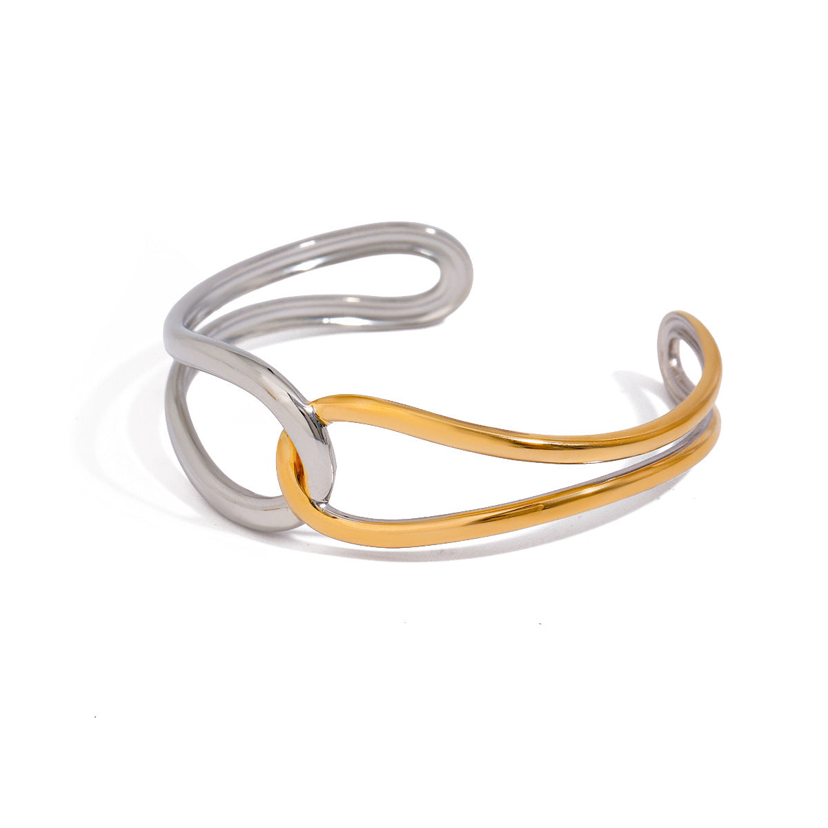 Geometric Striped Titanium Steel Plated Open Cuff Bracelet for Women