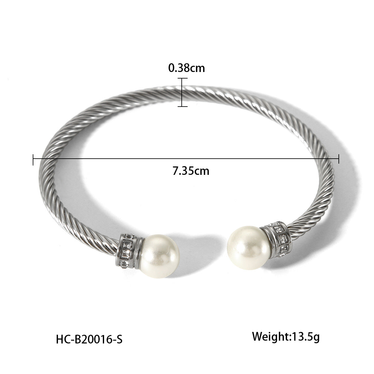 Ins Style Twisted Stainless Steel Bracelet for Women with Rhinestone Inlay and Pearl Accents Cable Chain Bangle