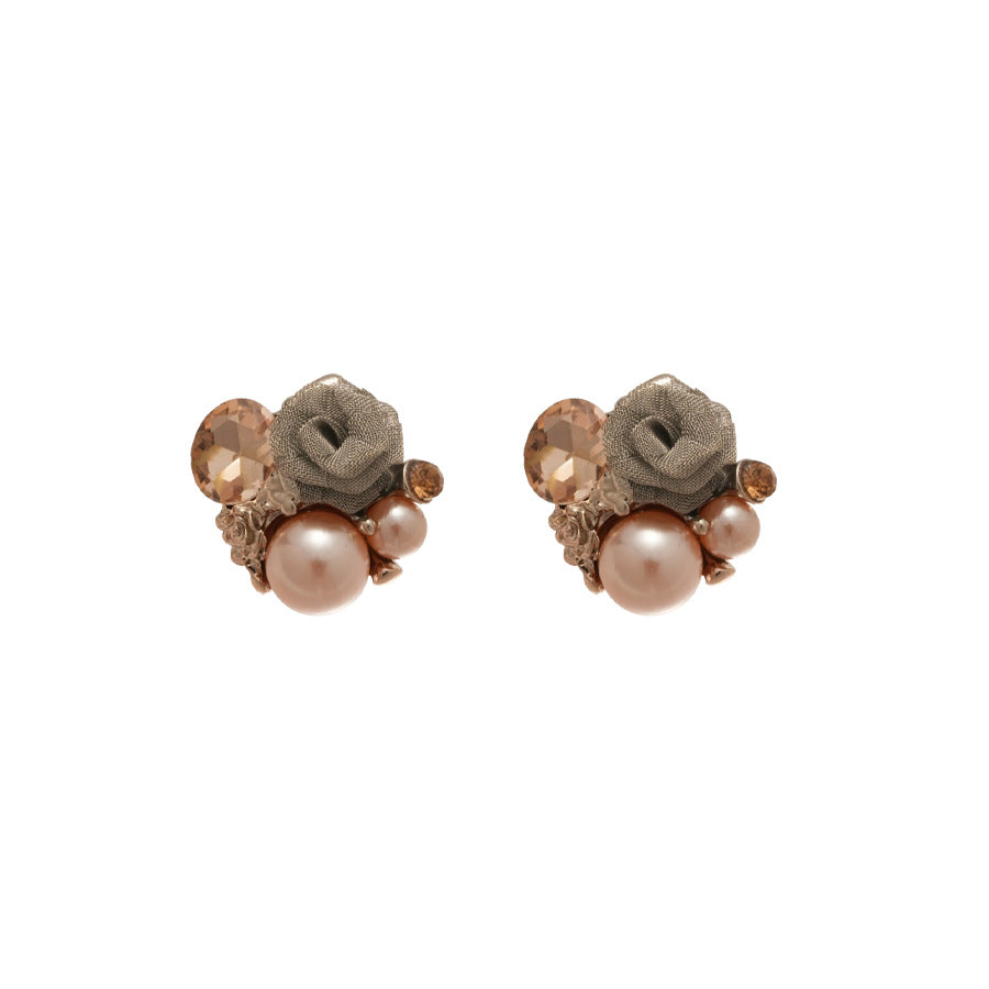 Orecchini a Perno Eleganti con Fiori, Perle e Strass in Acciaio Inossidabile da Donna