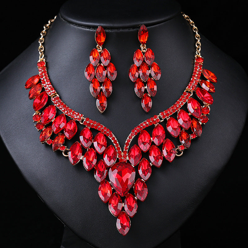 Exaggerated Vintage Alloy Necklace Set with Rhinestone Accents for Women, Snake Chain and Earrings, Irregular Geometric Pattern with Infinity Symbol Design