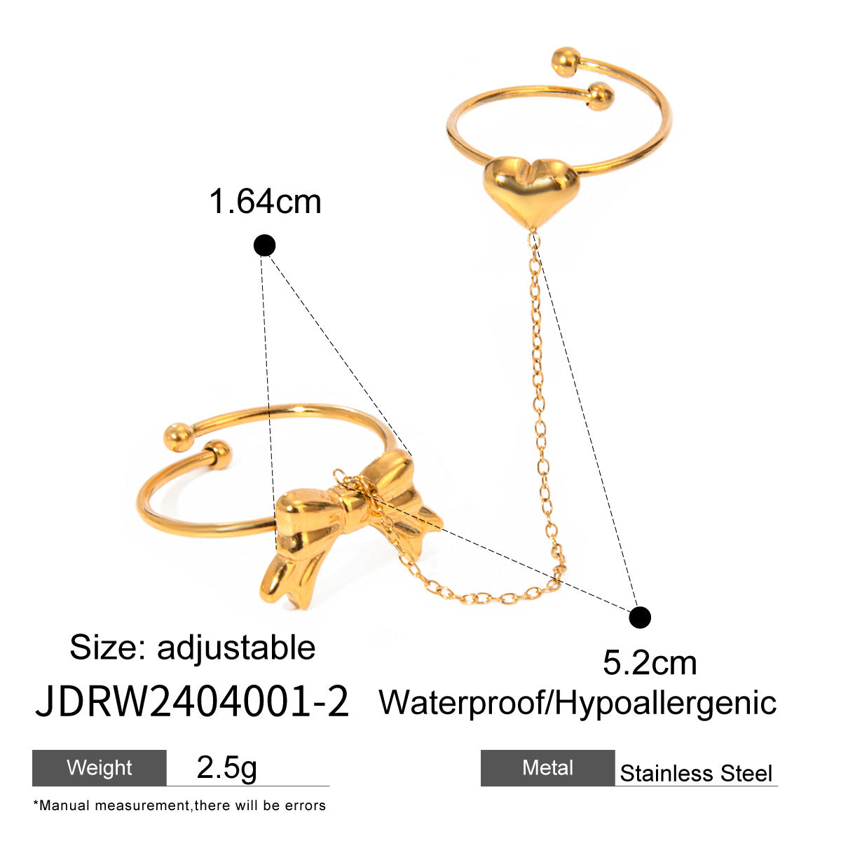 Minimalist Stainless Steel Plated Ring and Bracelet Set with Round Heart Teardrop Charms for Women