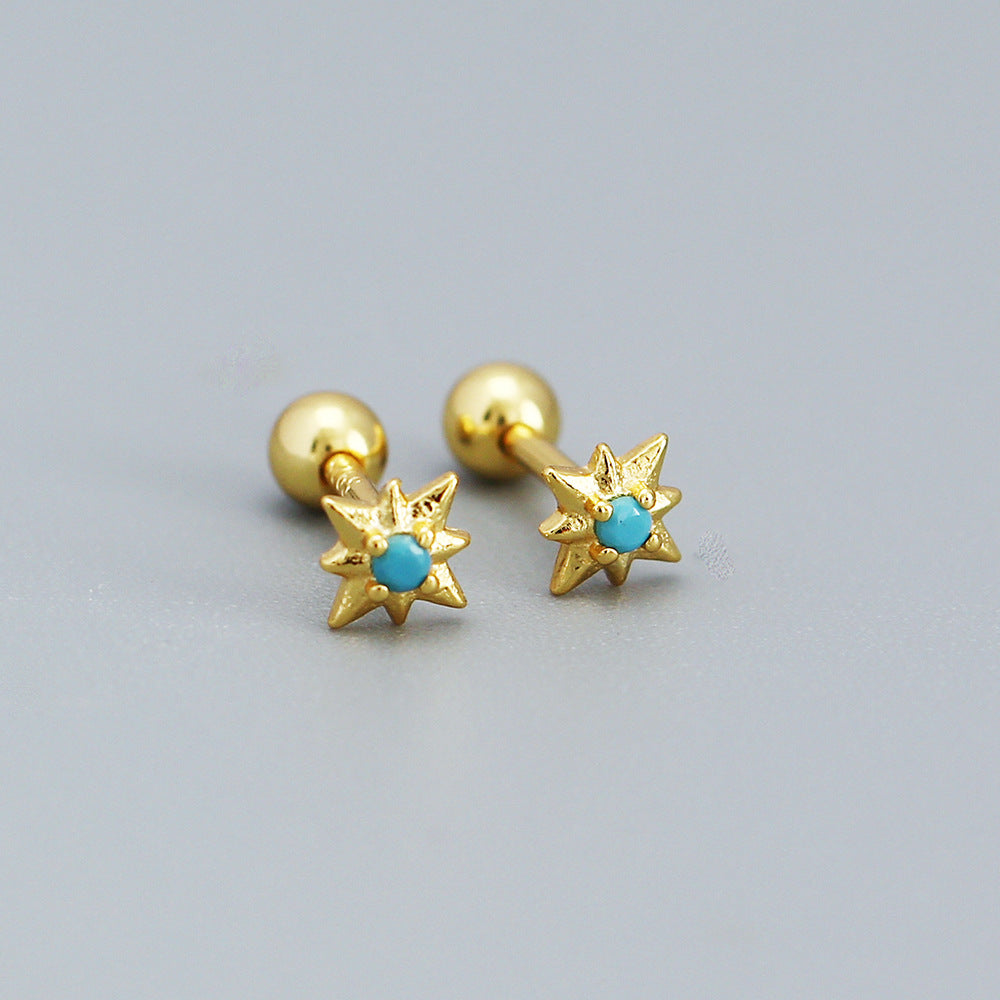 Minimalist 925 Sterling Silver Star Inlay Stud Earrings for Women