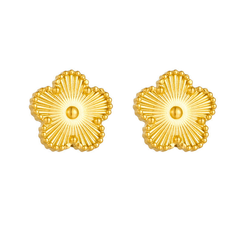 Minimalist Luxury Five-Petal Flower Necklace Set in Titanium Steel with Laser-Cut Clover Design, Electroplated Finish, Geometric Shape, O-Chain for Women