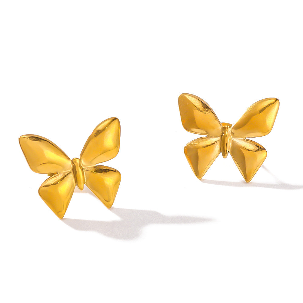 Minimalist Bowknot Titanium Steel Earrings with 18K Vacuum Plating for Women