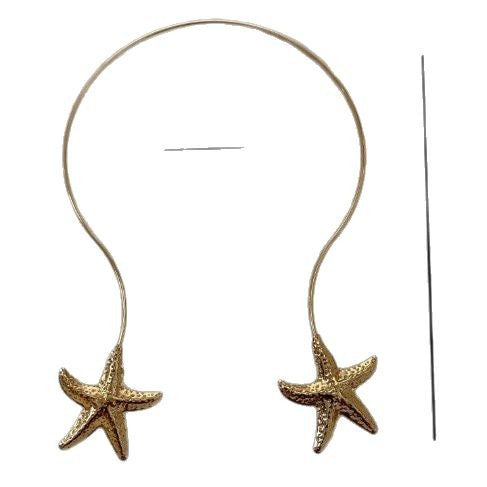 Gold Polished Alloy Starfish Choker Necklace and Earring Set for Women