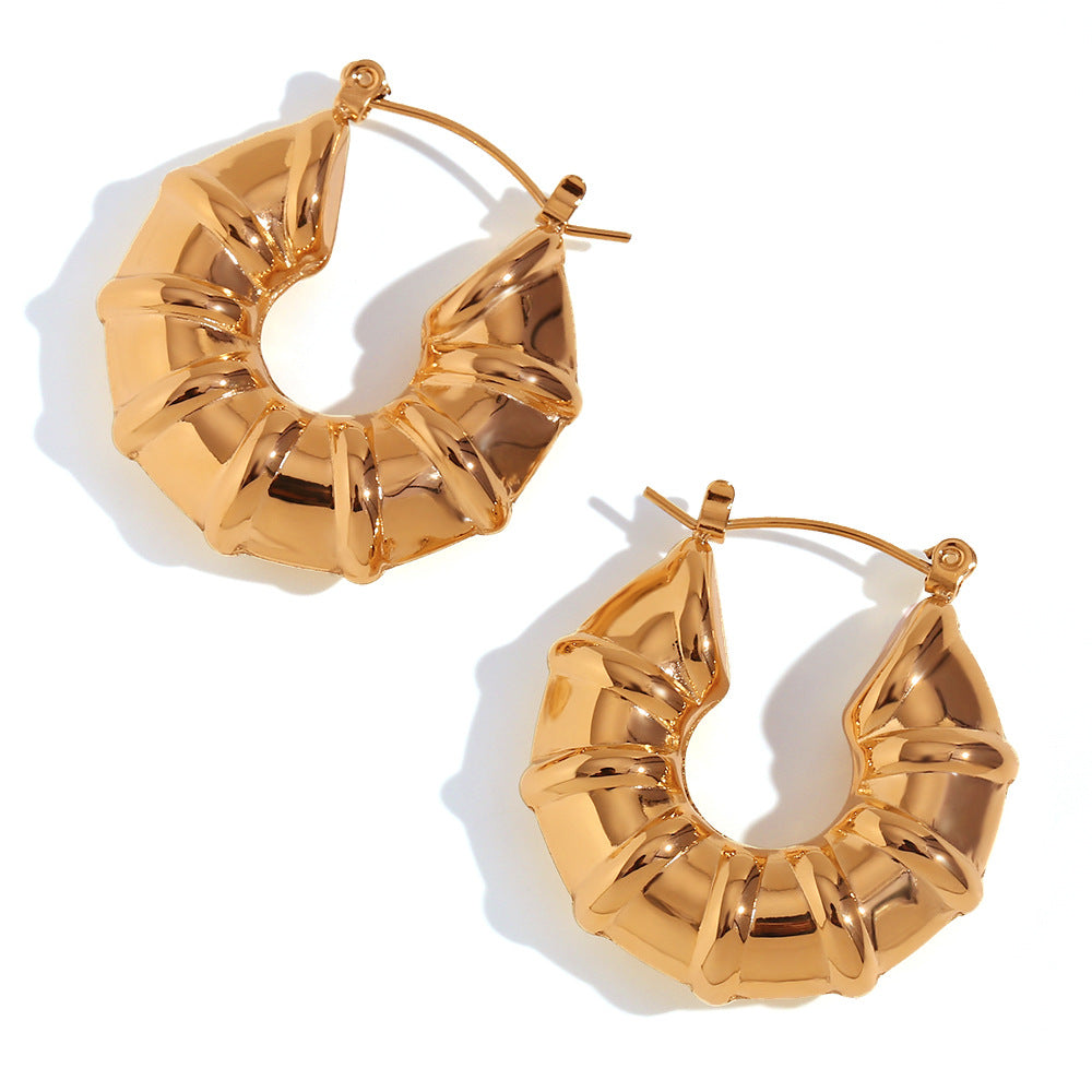 Aretes de aro huecos geométricos minimalistas de moda de acero inoxidable chapados en oro de 18 quilates para mujer