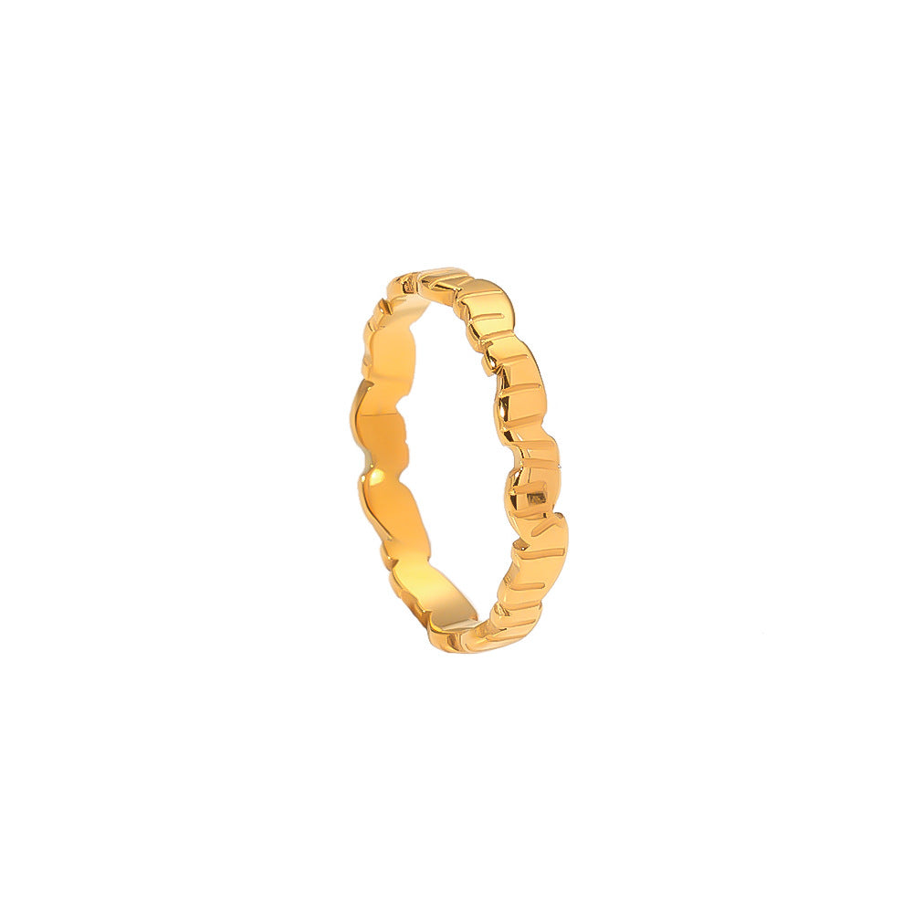 Anello da donna in acciaio al titanio, tondo irregolare geometrico, con finitura galvanica