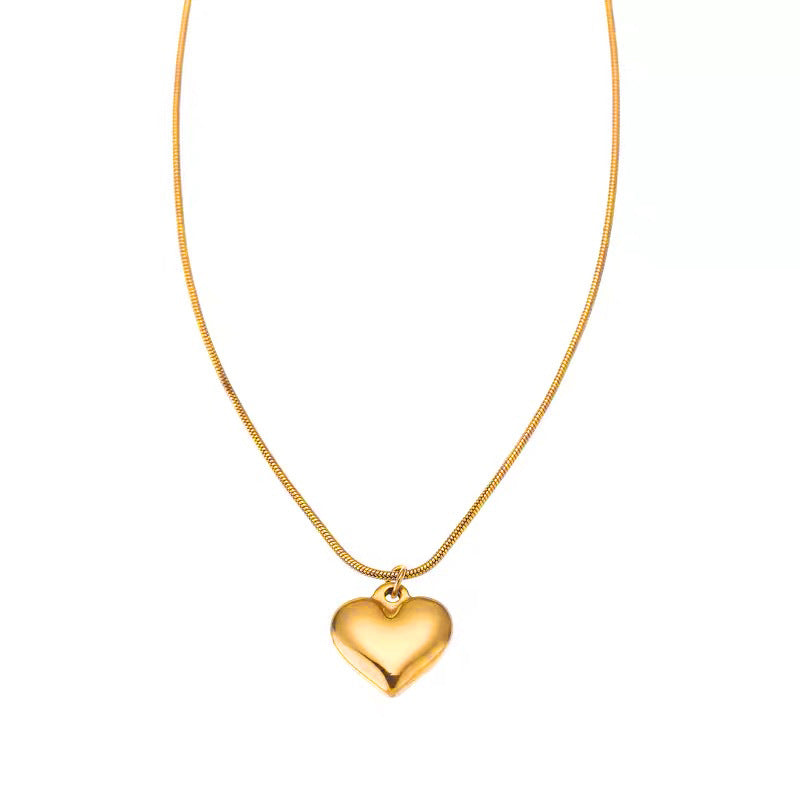 Minimalist Heart-Shaped Titanium Steel Necklace with Cross Chain Design for Women