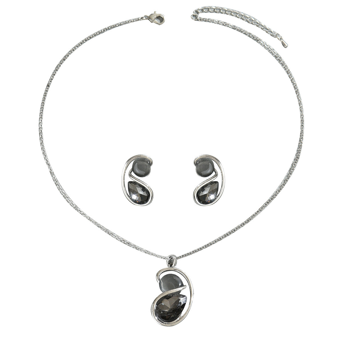 Conjunto de collar y pendientes de aleación para mujer de estilo geométrico con incrustaciones de diamantes de imitación para acentuar la clavícula