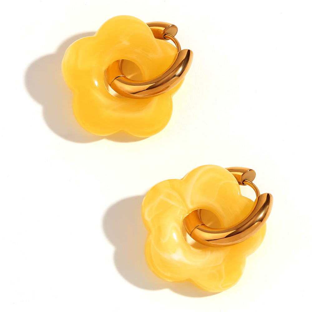Orecchini a Cerchio Piccoli con Fiori Vintage in Acciaio Inossidabile Placcato Oro 18K Design Floreale Colorato Dopaminico da Donna