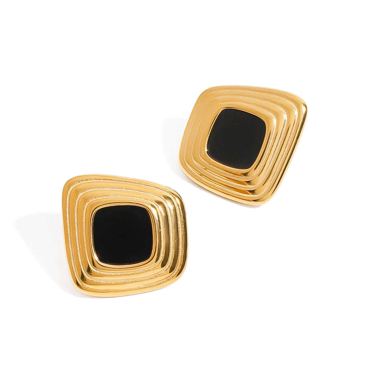 Minimalist Geometric Square Resin Inlay Stainless Steel Stud Earrings for Women