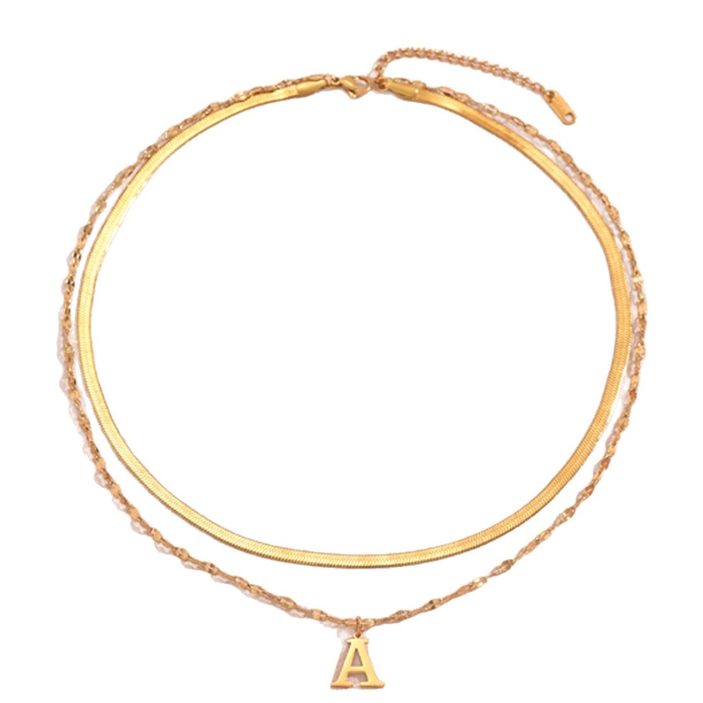 Elegant 18K Gold Plated Letter Stainless Steel Double Layer Necklace for Women