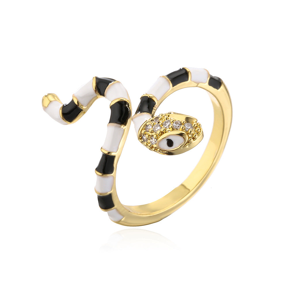 Anello Serpente Geometrico Minimalista da Donna in Rame con Placcatura in Oro 18K e Intarsi in Zircone