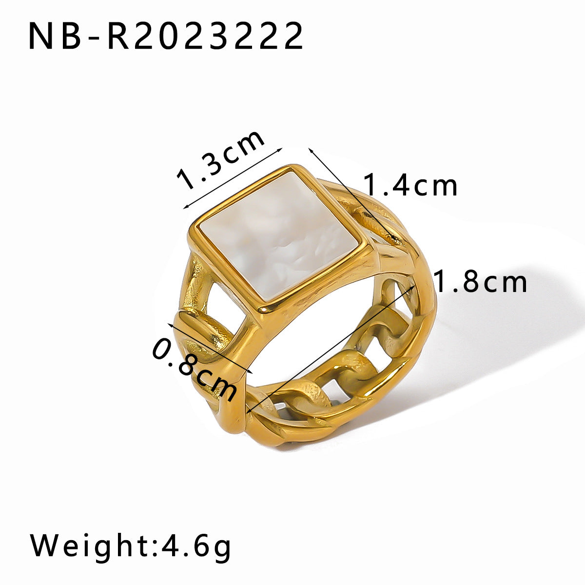 Vintage Minimalist Geometric Stainless Steel Ring with White Natural Shell Inlay and 18K Vacuum Plating