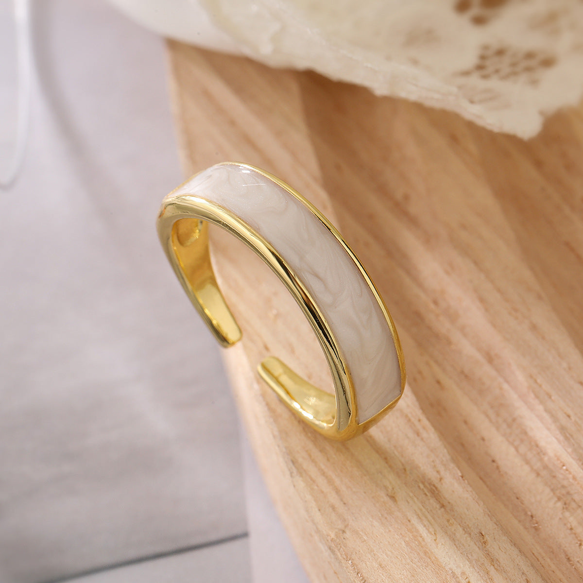 Minimalist Irregular Geometric Open Ring for Women in Copper with Gold Plating and Zircon Inlay