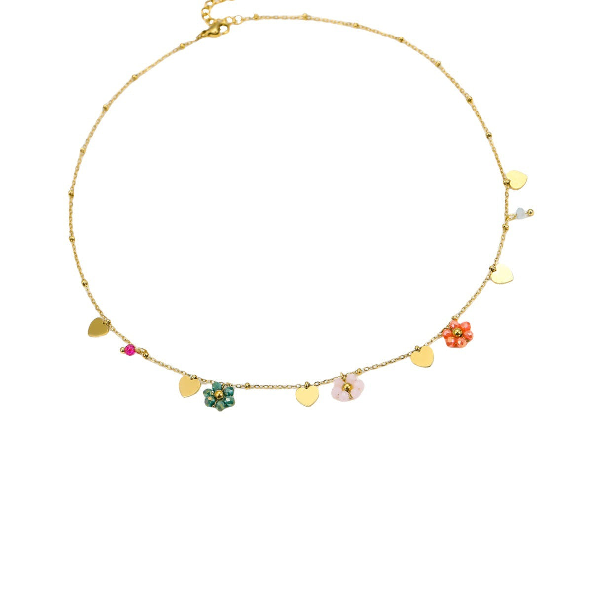 Collar con colgante de corazón floral fresco y dulce en acero inoxidable con incrustaciones de pedrería y acabado chapado para mujer