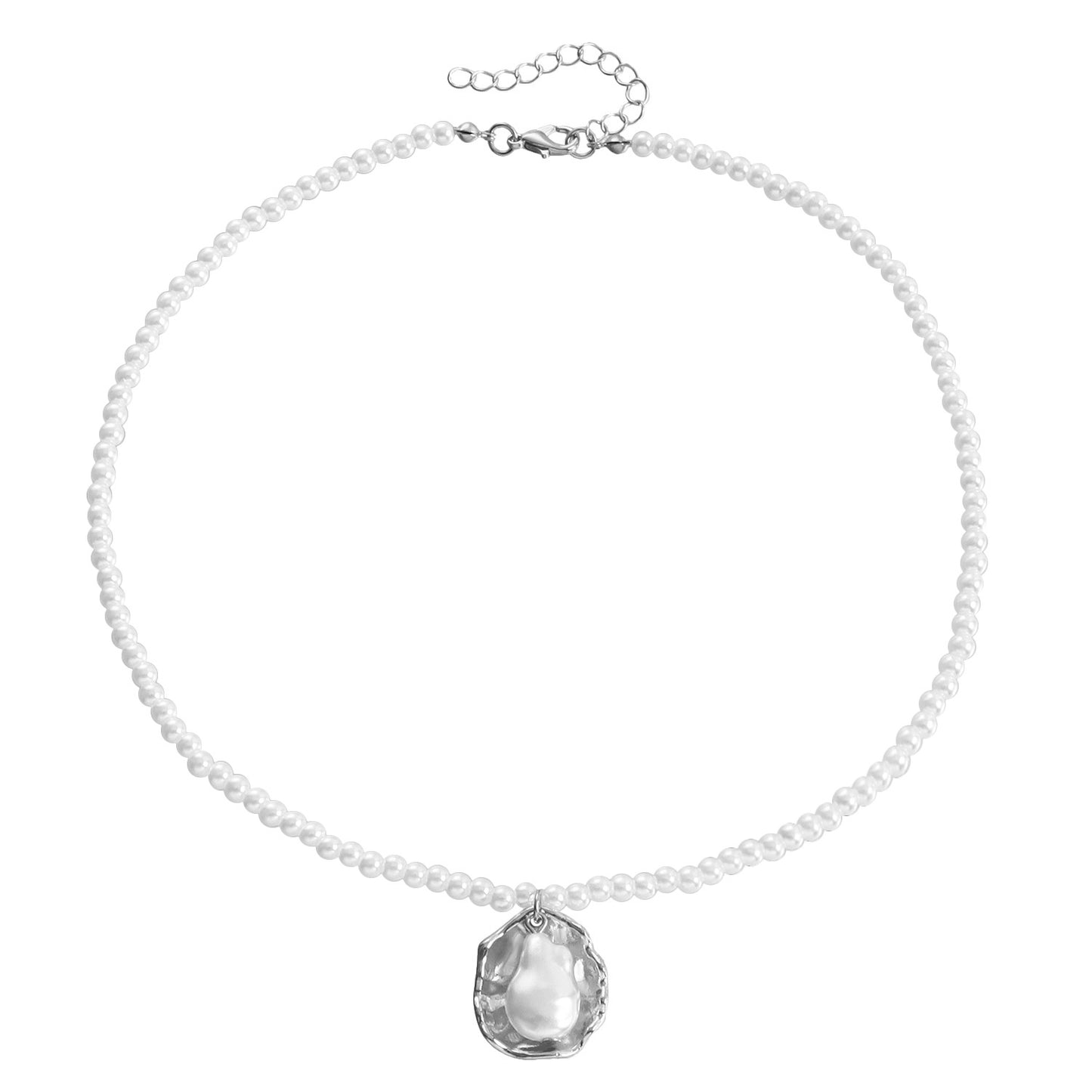 Minimalist Handmade Beaded Necklace for Women with Imitation Pearls Geometric Design Alloy Chain Plated Finish Clavicle Length