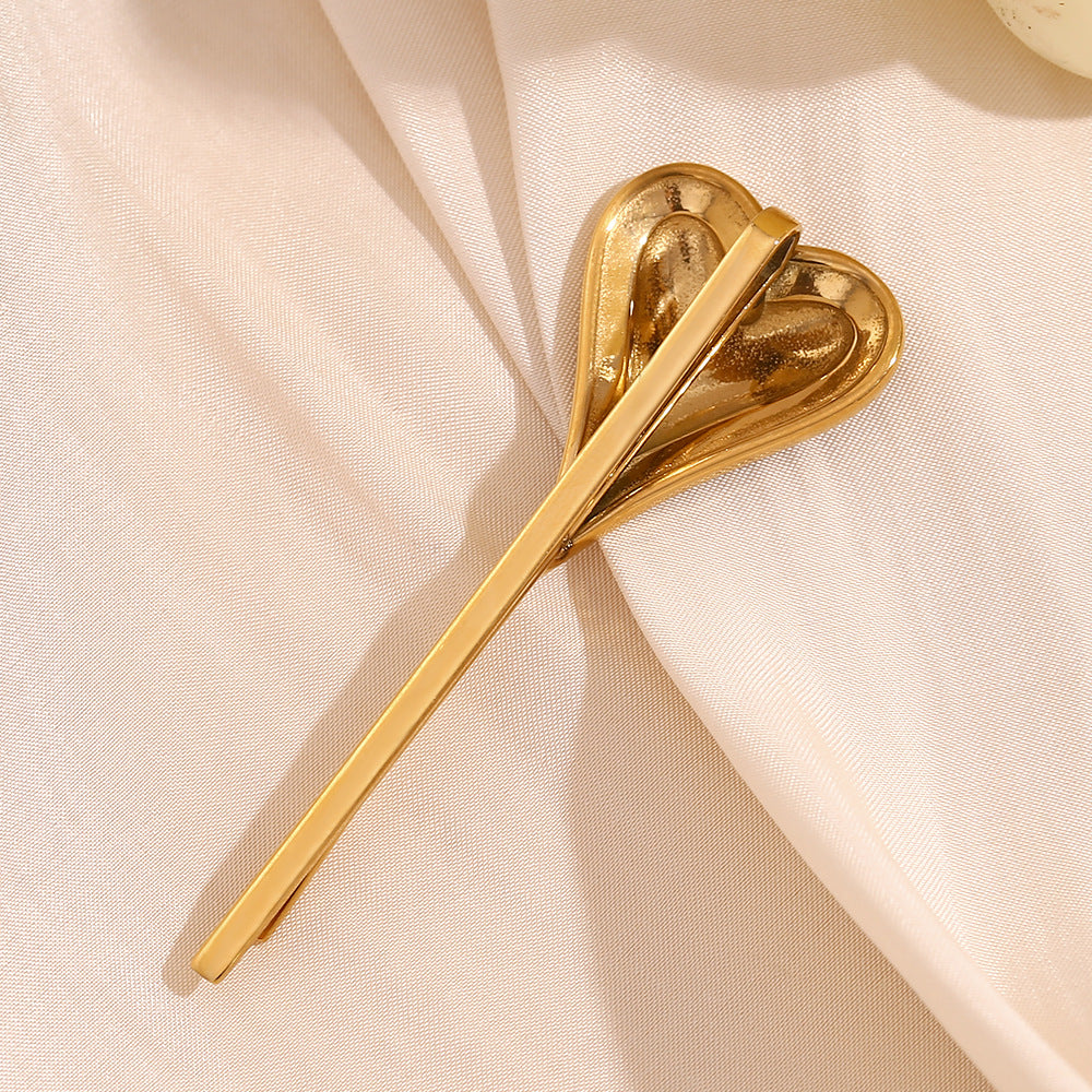 Fermaglio Vintage per Capelli in Acciaio Inossidabile a Forma di Cuore con Placcatura in Oro 18K e Strass per Donna