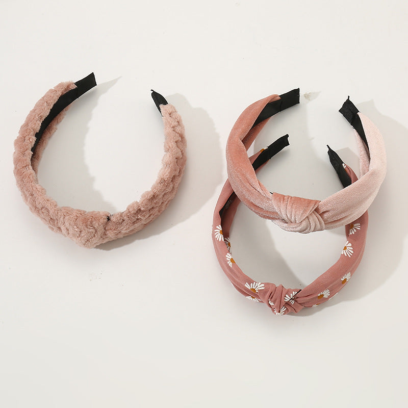 Set de Diademas Infantiles Estilo Dulce con Diseño de Margarita de Tela y Lazo en Tono Rosa