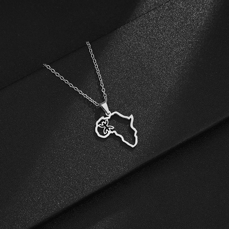 Collar con Colgante de Mapa Geométrico Africano Estilo Tribal Bereber en Acero Inoxidable con Acabado Chapado para Unisex