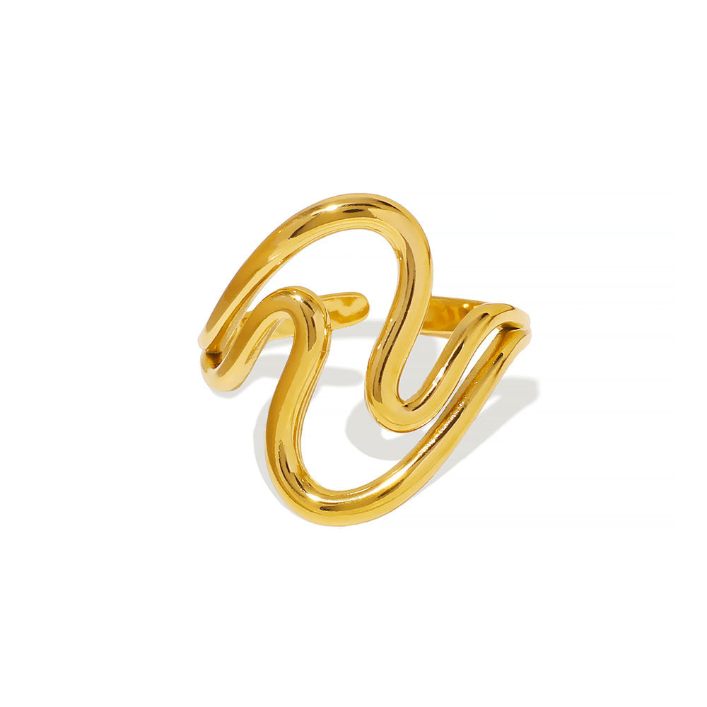 Minimalist Dripping Water Shape Hollow Geometric Stainless Steel Ring for Women with Plated Finish