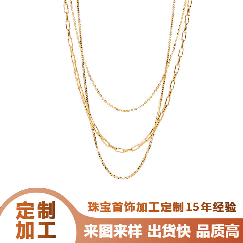 Fashion OL Geometric Stainless Steel Necklace for Women with Plating Finish, Hypoallergenic and Tarnish-Resistant