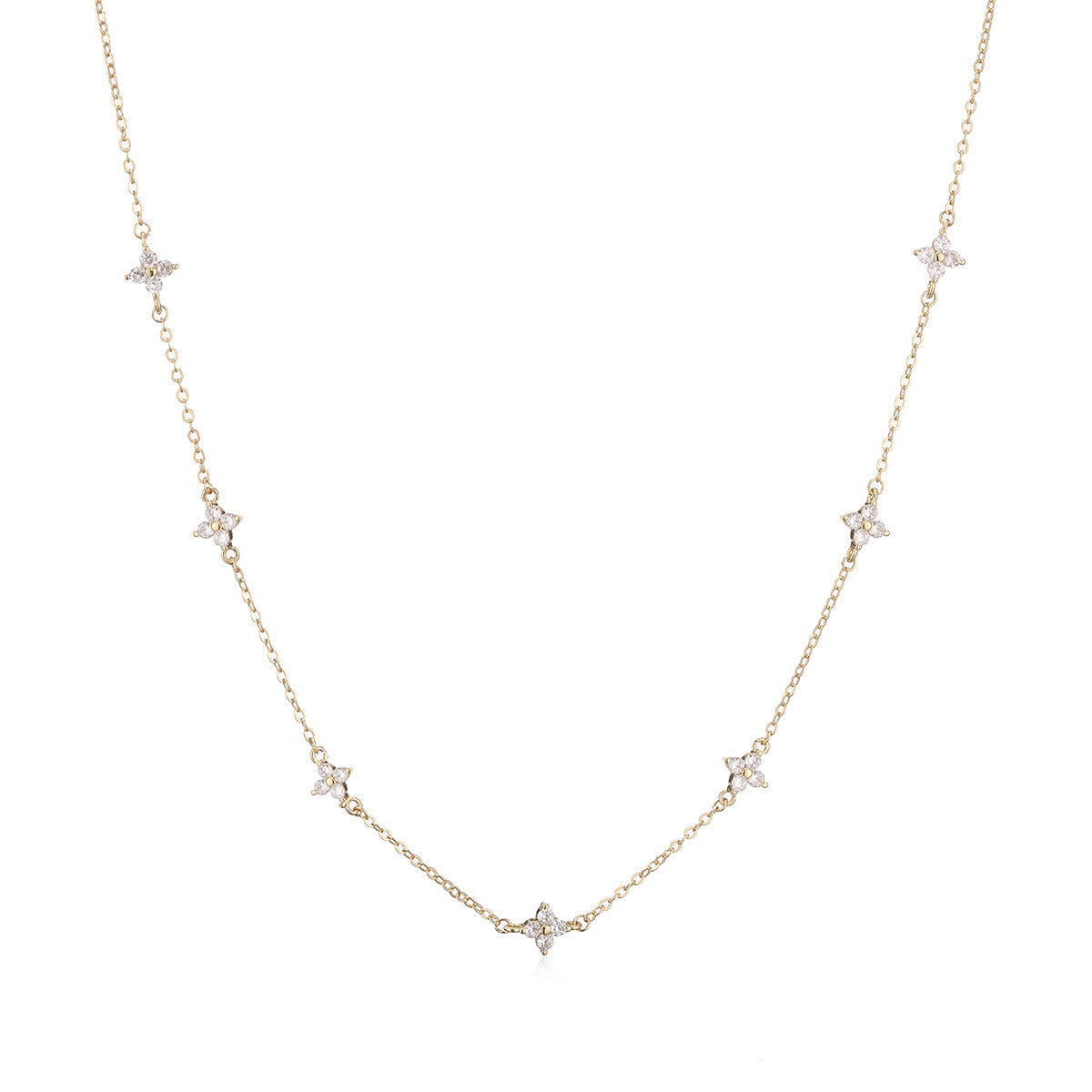 Minimalist Luxury Gold Plated Brass Micro-inlay Cubic Zirconia Floral Geometric Pendant Necklace for Women