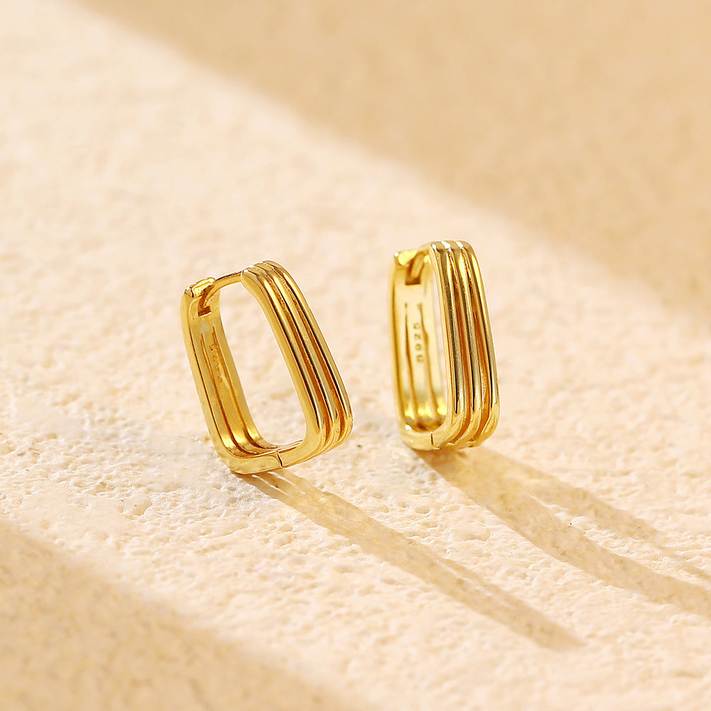 Pendientes de aro cuadrados minimalistas elegantes geométricos chapados en plata de ley 925