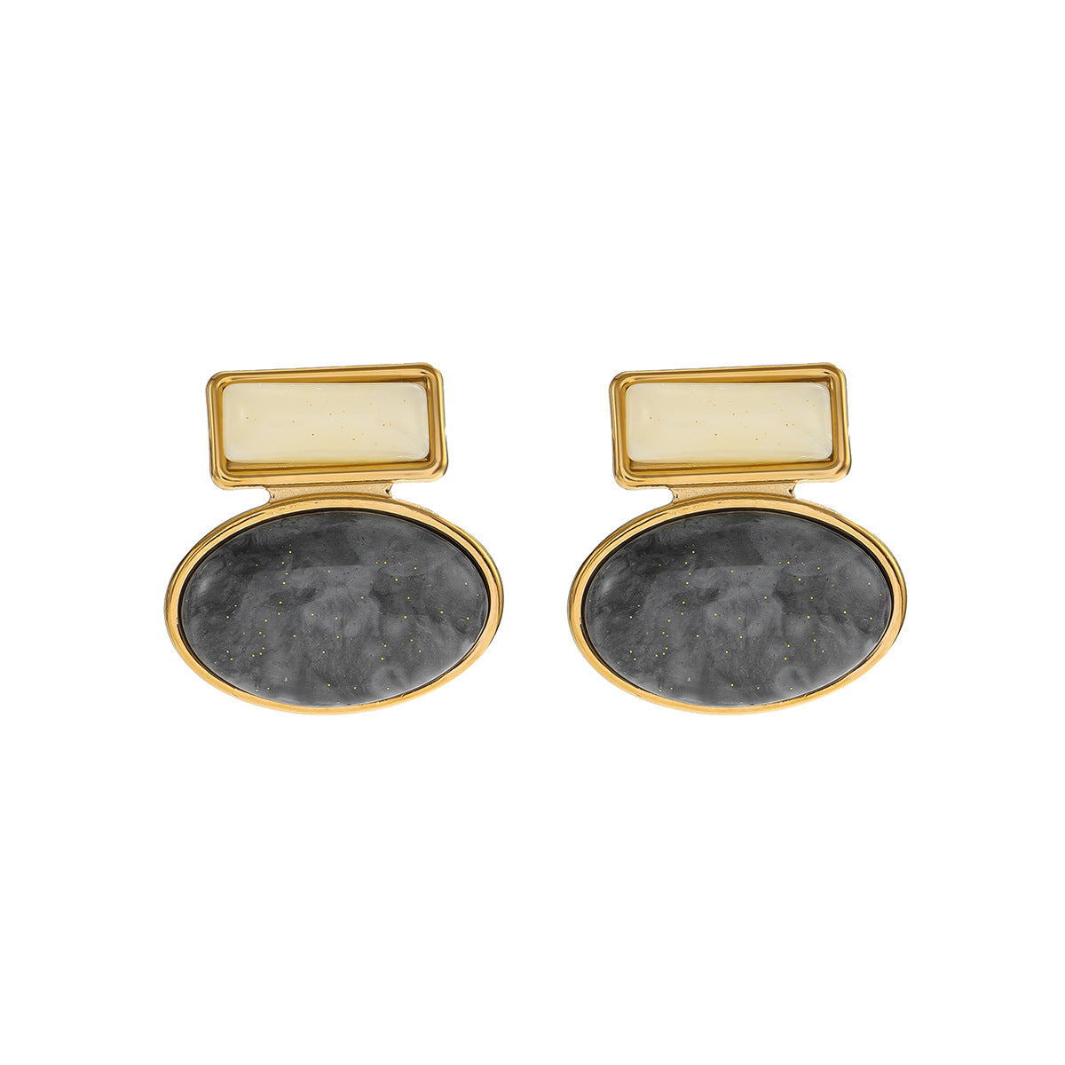 Vintage Geometric Oval Square 18K Gold Plated Stainless Steel Resin Gemstone Earrings for Women