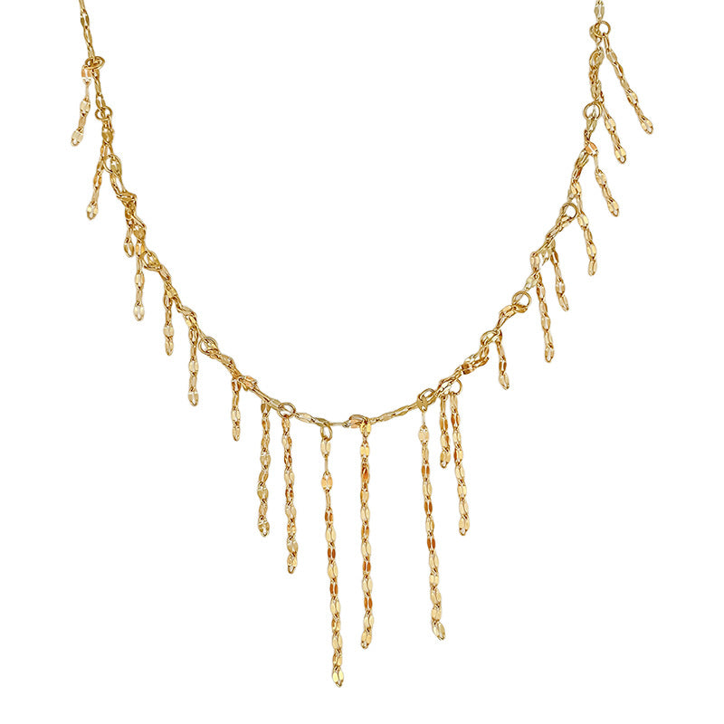 Minimalist Titanium Steel Plated Multi-Layer Lips Tassel Necklace Unisex