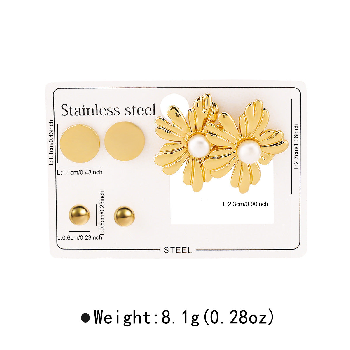 Aretes de Acero Inoxidable con Diseño Geométrico de Estrella Floral y Detalles de Perlas para Mujer