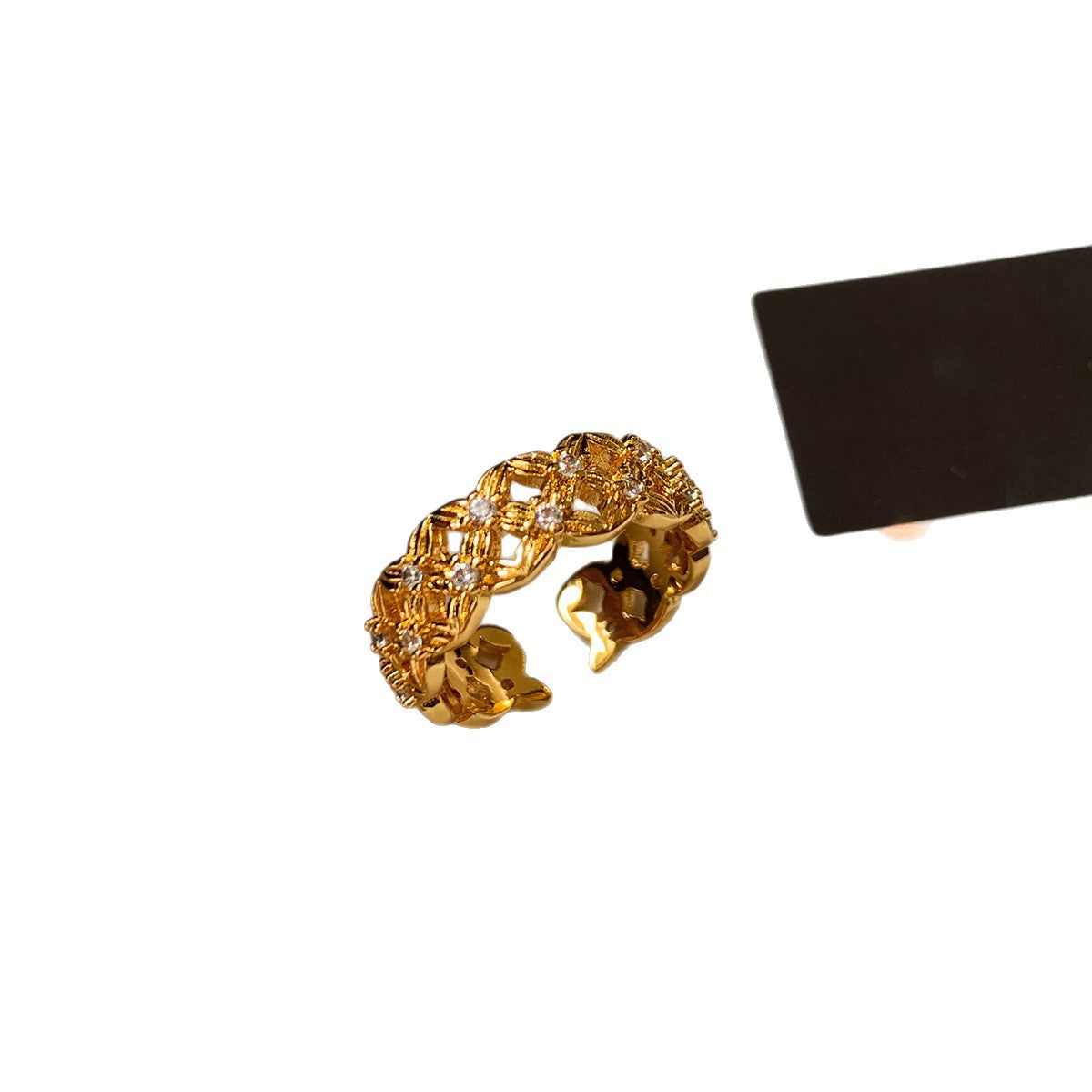 Anello Aperto Geometrico con Intarsio di Zirconi e Placcatura in Oro per Donne, Anello da Dito Minimalista Elegante di Ispirazione Francese