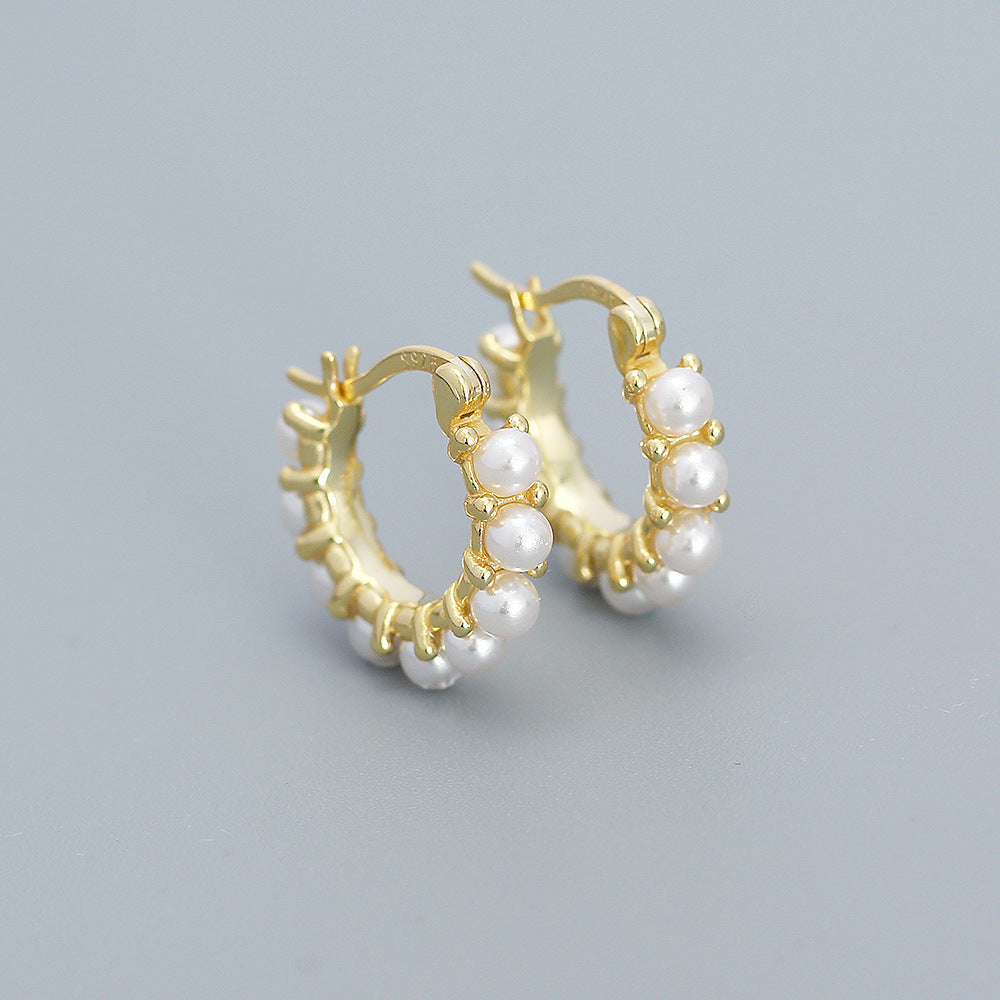 Minimalist Geometric Circle Pearl Earrings for Women in Sterling Silver with Elegant Office-Ready Design