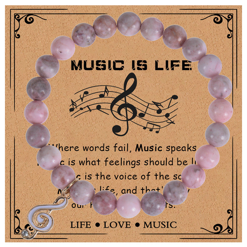 Elegant Geometric Round Crystal Turquoise Beaded Bracelet with Musical Note Pendant for Women