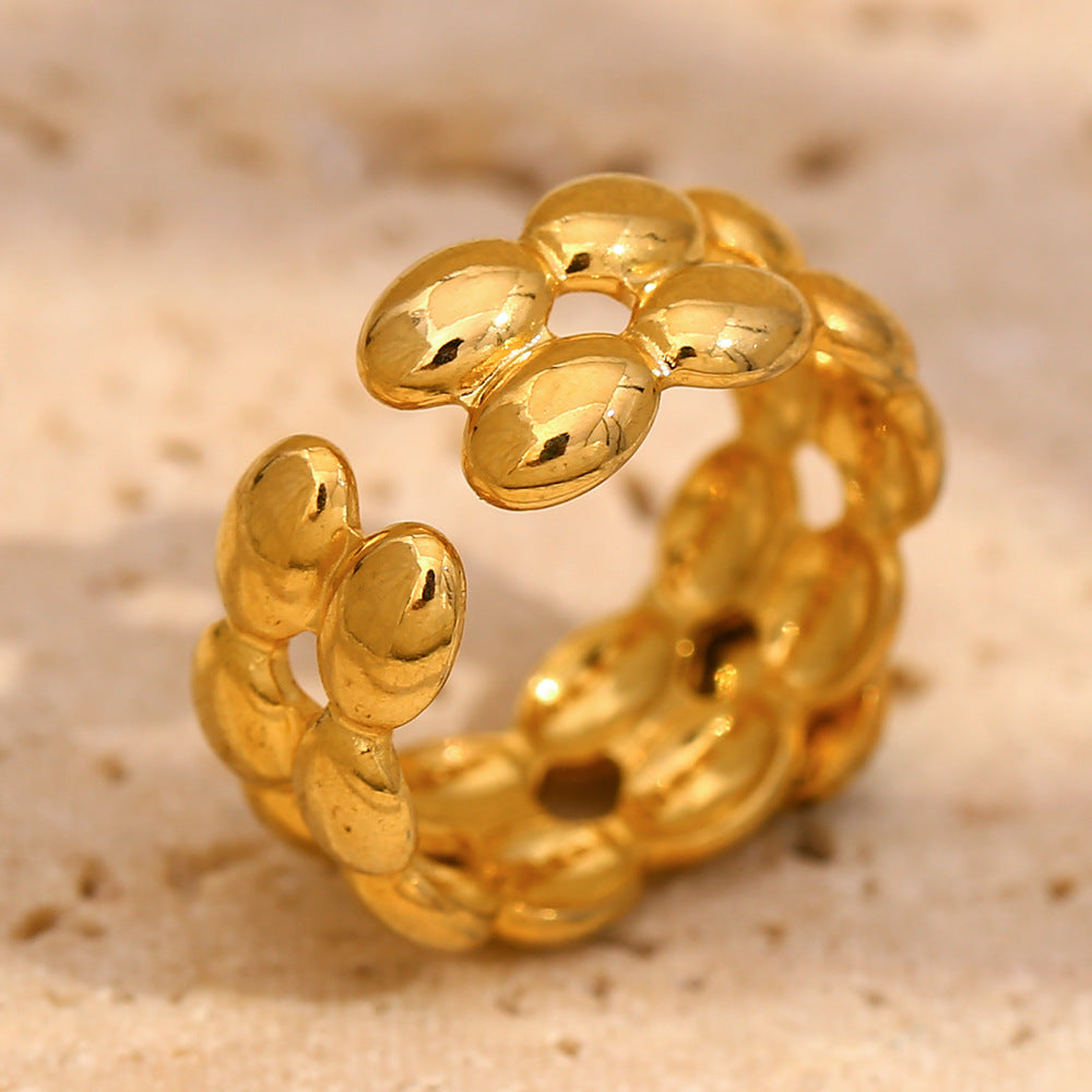 Anello Minimalista Geometrico da Donna in Acciaio Inossidabile Placcato Oro 18K con Intarsio Turchese
