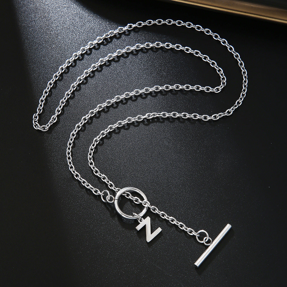 Hip-hop Streetwear Geometric Letter Titanium Steel Pendant Necklace with OT Clasp for Unisex