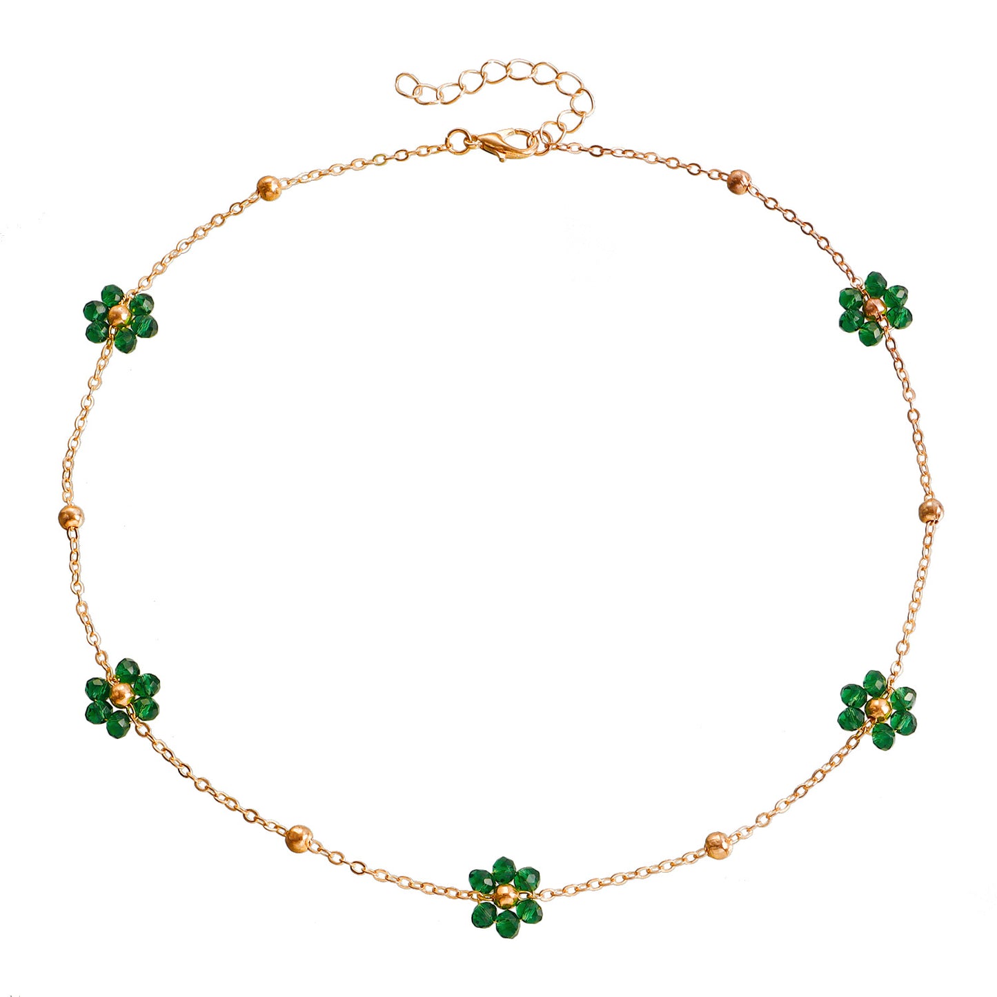 Bohemian Floral Crystal Beaded Necklace for Women with Daisy Design Alloy Pendant and Plated Finish