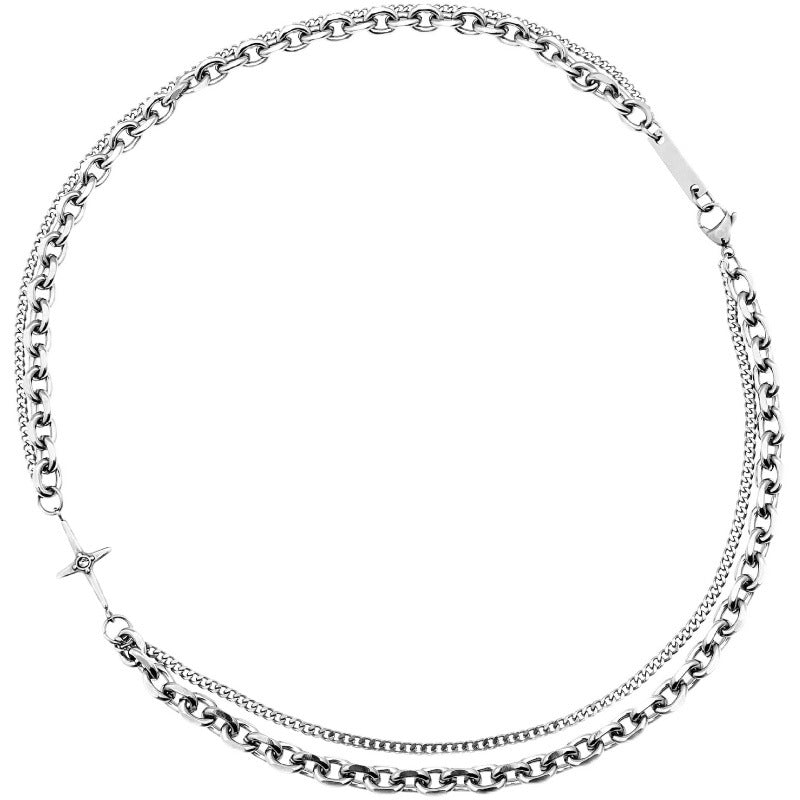 Collana con Pendente a Croce a Doppio Strato in Acciaio al Titanio Minimalista per Uomo e Donna con Finitura Lucida e Design a Forma di U