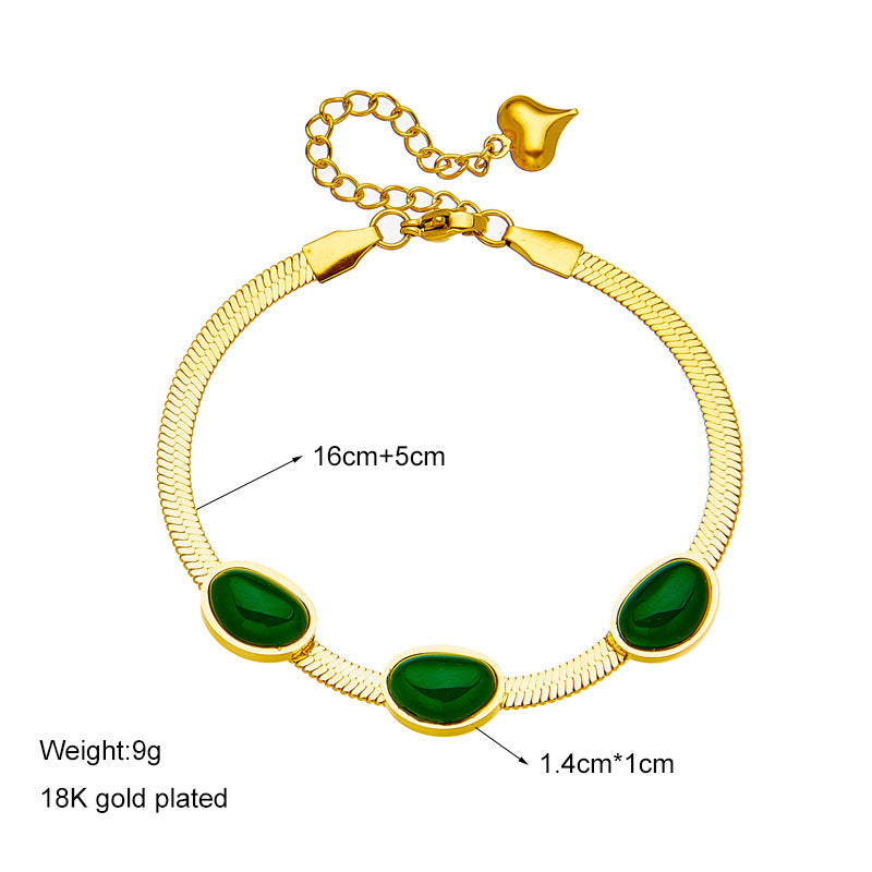Vintage Minimalist Emerald Green Titanium Steel Plated Bracelet with Letter Shape Design
