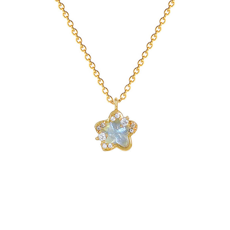 Cartoon Style Star-Shaped Stainless Steel Necklace with Full Rhinestone Inlay for Women and Men, Delicate Clavicle Chain