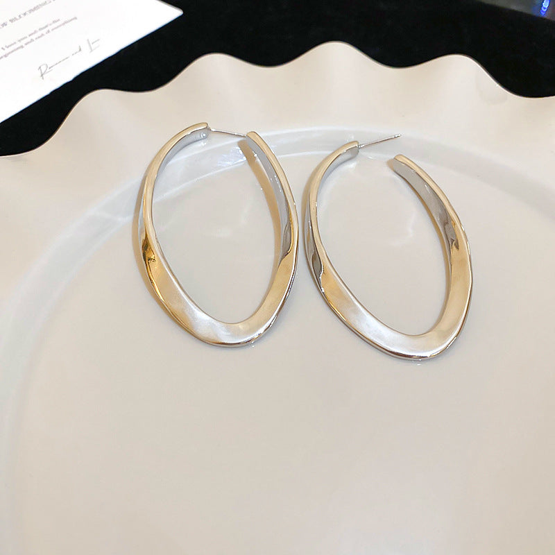 Orecchini a Cerchio in Rame Elettroplaccato Stile Chic con Perni in Argento Sterling 925, Design Geometrico Ovale, Gioielli da Donna di Moda per Tutti i Giorni