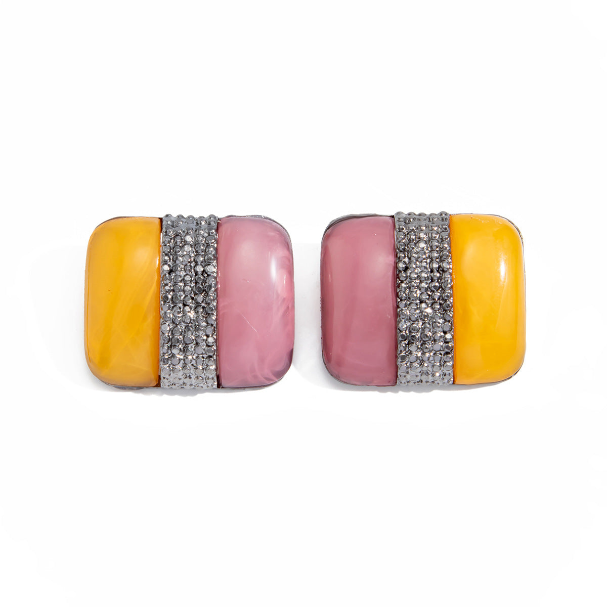 Exaggerated Geometric Square Rhinestone Gemstone Gradient Resin Plated Zinc Alloy Earrings for Women DIY Charm Bar