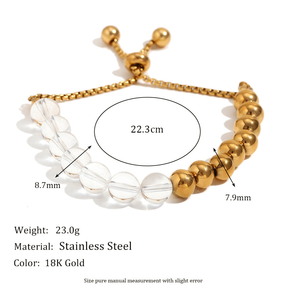 Vintage Geometric Stainless Steel Plated 18K Gold Acrylic Beaded Adjustable Drawstring Bracelet for Women