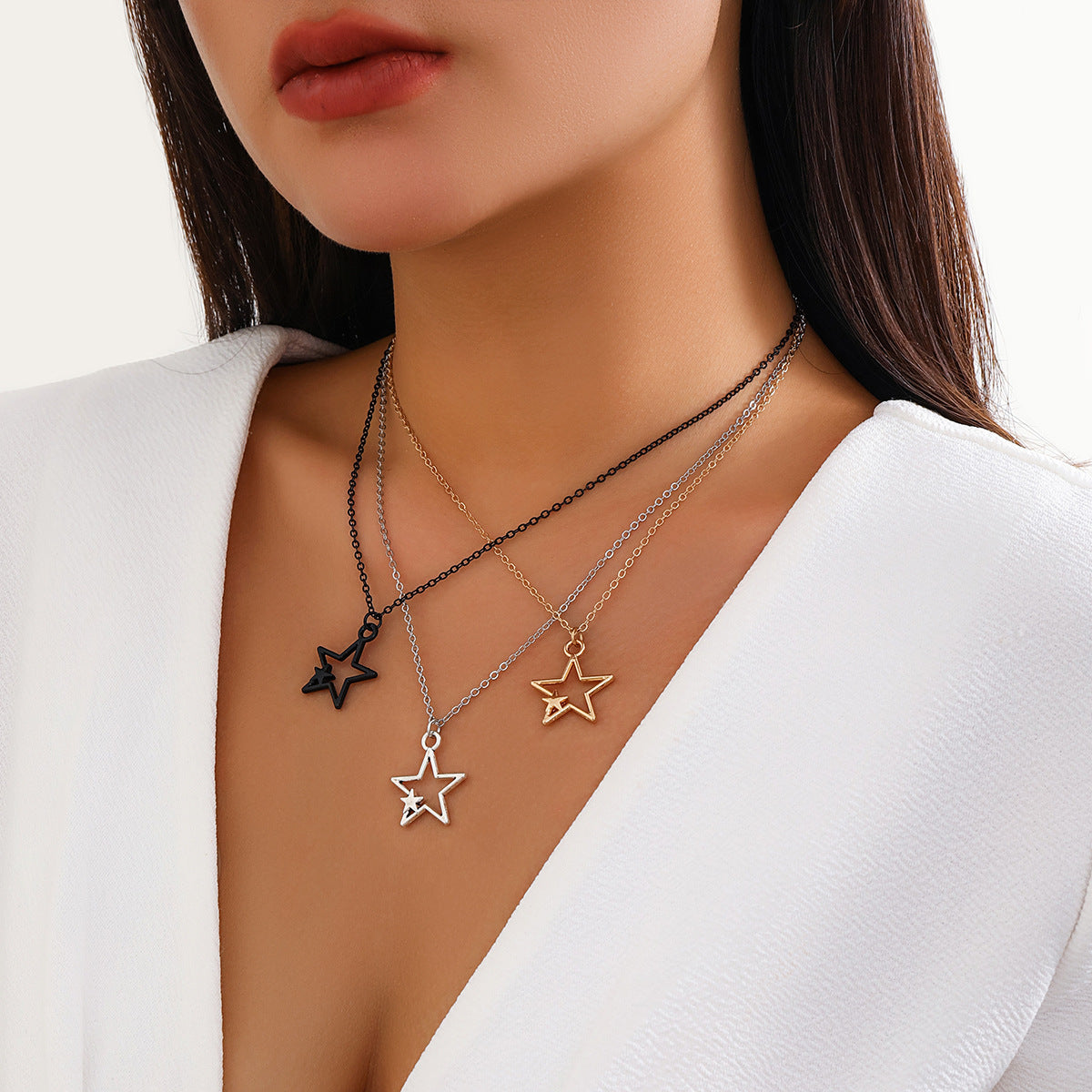 Punk Geometric Heart Alloy Plated Multi-Layer Curb Chain Necklace for Women