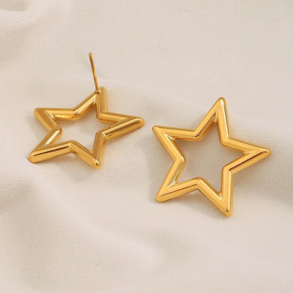 Minimalist Luxury Stainless Steel Star Stud Earrings with 18K Gold Plating for Women