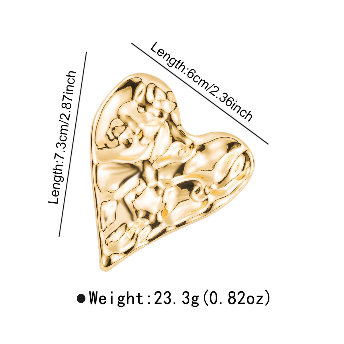 Minimalist Irregular Pleated Heart Brooch in Stainless Steel with Plated Finish for Women