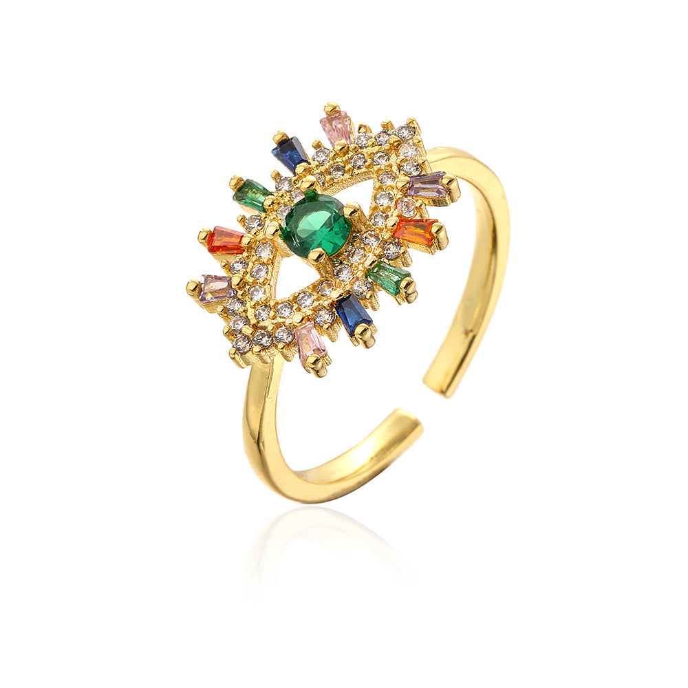 Minimalist Geometric Adjustable Ring in Copper with 18K Gold Plating and Micro-Paved Zirconia for Women